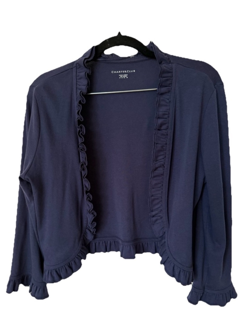 Charter Club Navy Blue Ruffle Open Front Cardigan Jacket M